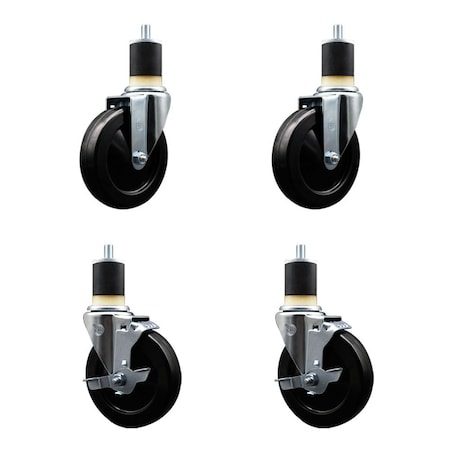 Service Caster 5'' Hard Rubber Wheel Swivel 1-7/8'' Expand Stem Caster Set 2 Brakes, 4PK SCC-EX20S514-HRS-2-TLB-2-178